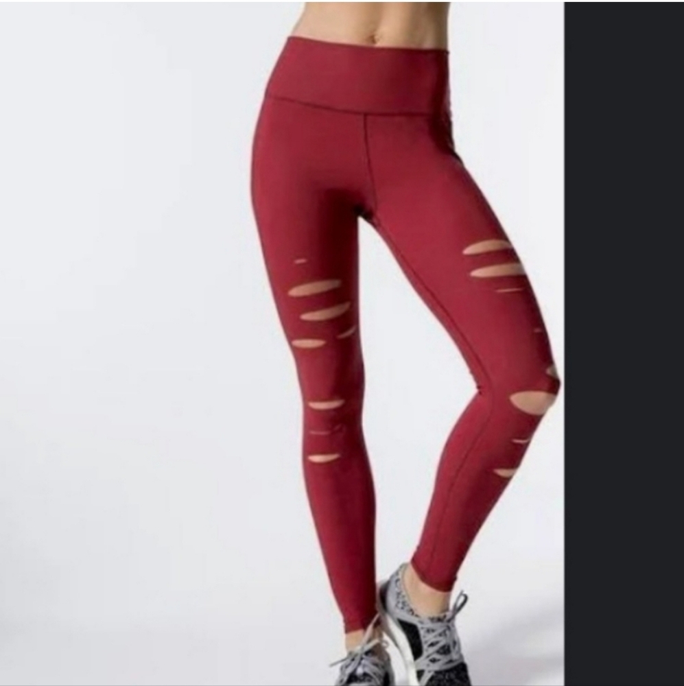 Alo High Waisted Ripped Warrior Leggings Red Size Medium